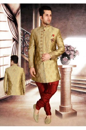 Gold - Red Color Designer Indo Western Sherwani